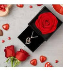 Combo Amor Eterno - Caixinha Premium com Rosa Real + Colar Projeção 100 Idiomas "Eu Te Amo"