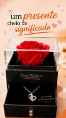 Combo Amor Eterno - Caixinha Premium com Rosa Real + Colar Projeção 100 Idiomas "Eu Te Amo"
